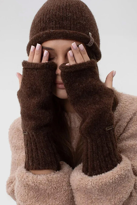 Женские теплые митенки коричневого цвета - #4038931