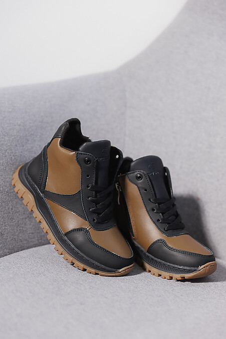 Leather winter sneakers black-brown. Sneakers. Color: black. #8019931