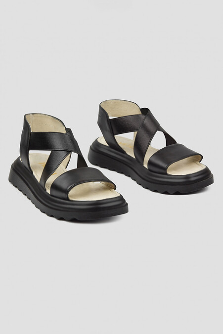 Women's leather sandals with rubber band - #4205935
