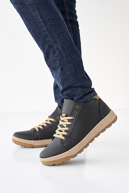 Мужские ботинки кожаные зимние черно-бежевые. Ботинки. Цвет: черный. #8019935
