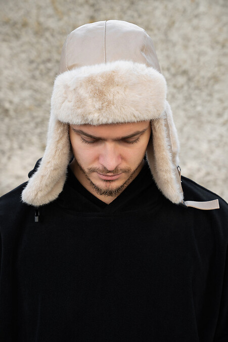 Чоловіча Шкіряна Шапка Вушанка  Galaxy Beige - #8055937