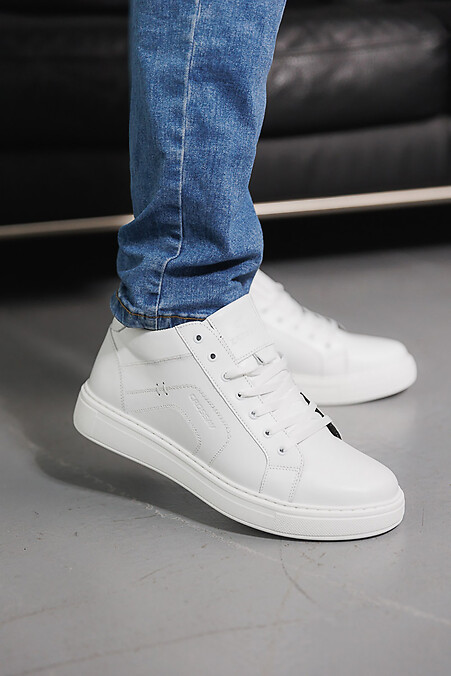 Męskie skórzane buty zimowe w kolorze białym. Buty. Kolor: biały. #8019940