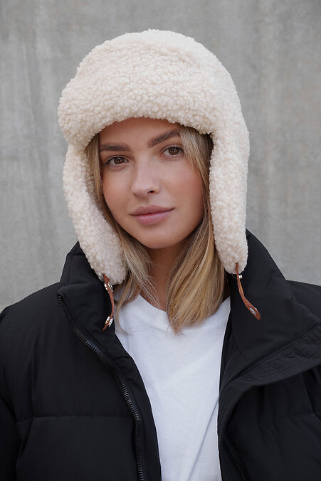Жіноча Теді Шапка Вушанка  Celebrity Beige - #8055942