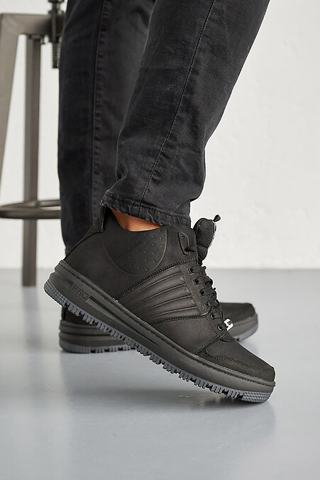 Men's leather winter sneakers black. Sneakers. Color: black. #8019946