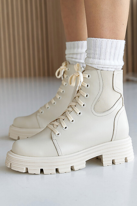 Жіночі черевики шкіряні зимові молочні. Черевики. Колір: білий. #8019953