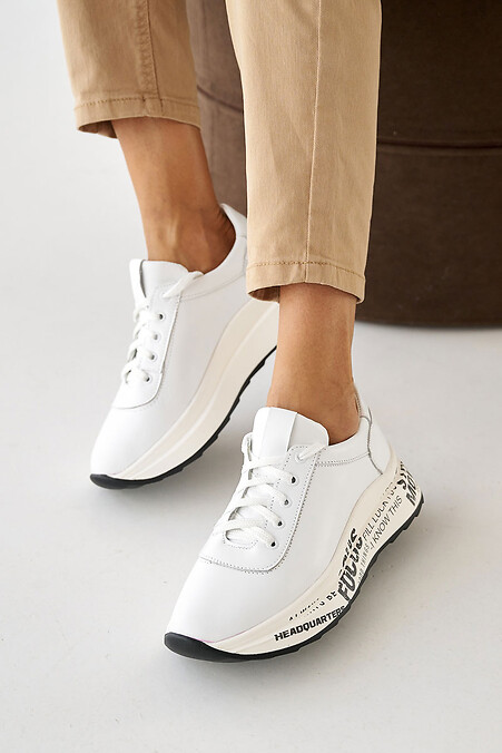 Women's leather sneakers spring-autumn white. Sneakers. Color: white. #8019968