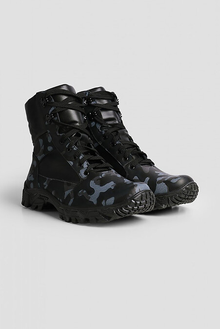 Boots autumn-winter high men's leather camouflage on the membrane - #4205972