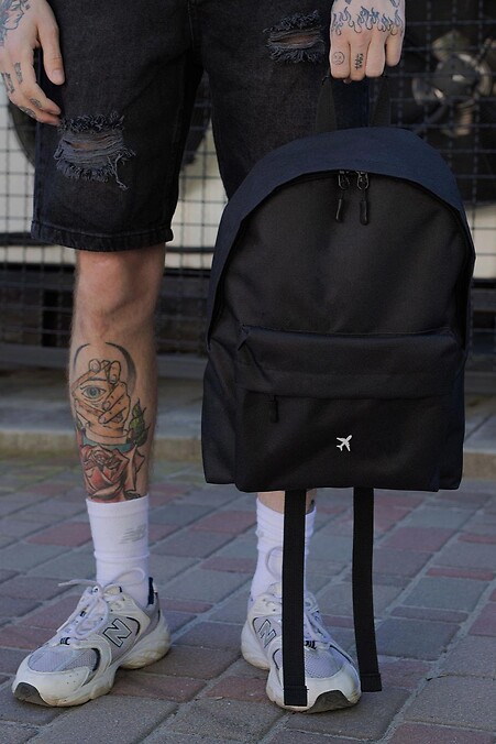 Men's Casual School Backpack Compact With Print Plane Black - #8049976