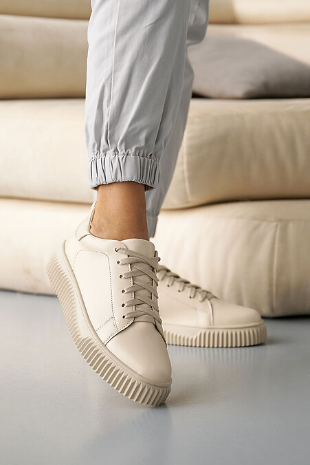 Women's leather sneakers spring-autumn milky. sneakers. Color: white. #8019979