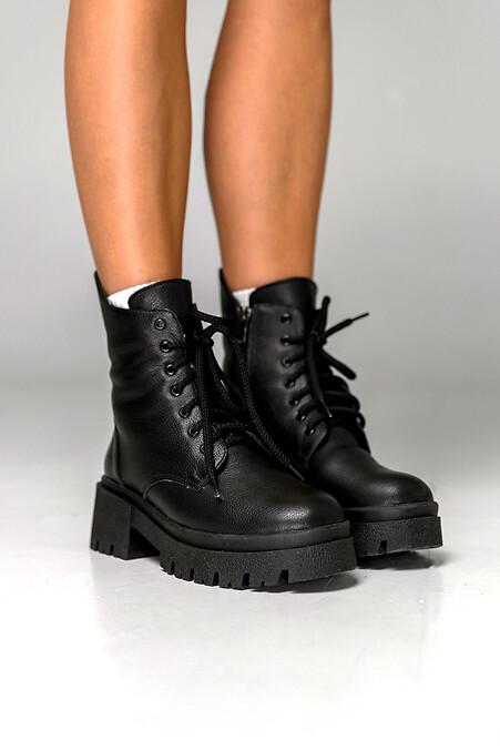Женские ботинки из натуральной кожи на зиму.. Ботинки. Цвет: черный. #4205985