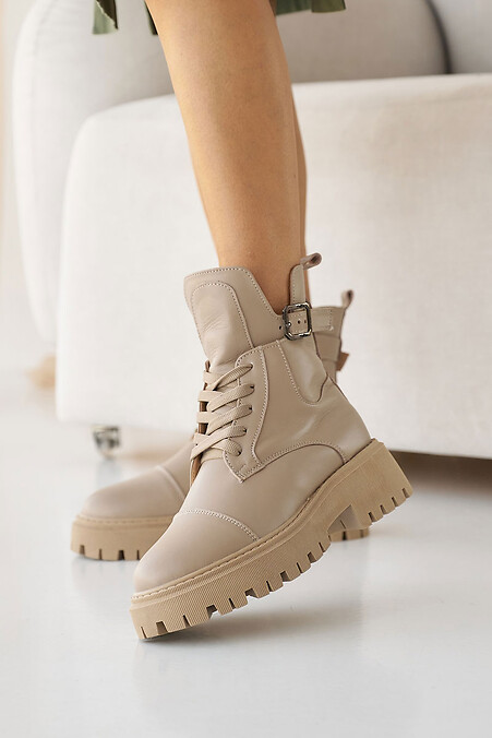 Women's leather winter boots beige - #8019990