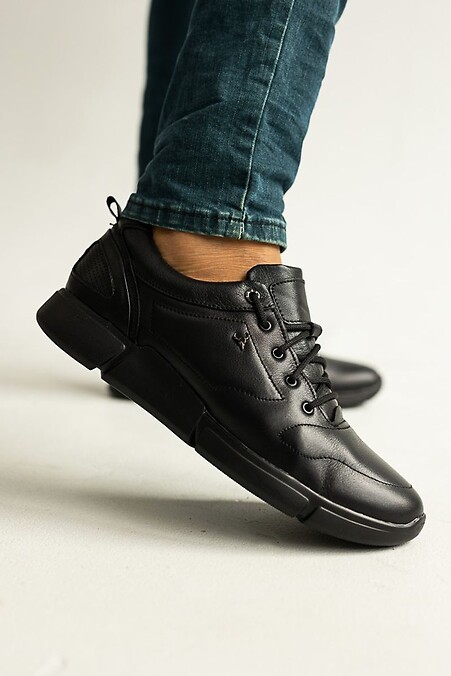 Men's sneakers leather spring/autumn black. Sneakers. Color: black. #8018993