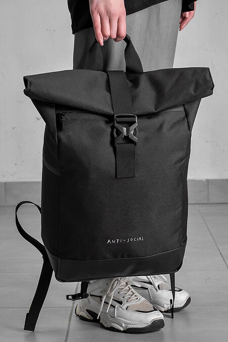 Damen-Schulrucksack Rolltop ohne Druck AntiSocial Schwarz - #8049995
