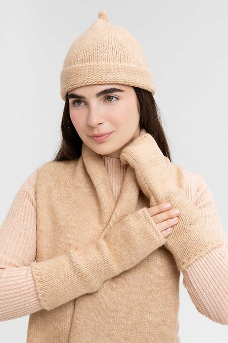 Set: Mütze, Schal, Fäustlinge, Beige. Hüte. Farbe: beige. #4038996