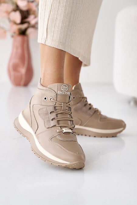 Women's leather winter beige sneakers. Boots. Color: beige. #8019998