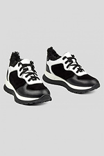 Women's winter black sneakers made of genuine leather - #4206023