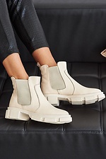 Женские ботинки кожаные зимние молочные - #8019025