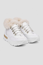 Зимние женские кожаные кроссовки белые на меху - #4206035