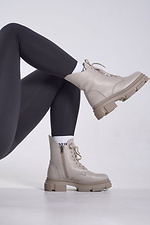 Бежеві шкіряні зимові черевики на не ковзкій підошві - #4207066