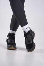 Schwarze Winterstiefel mit Klettverschluss aus Leder und Wildleder – Wintersneaker - #4207068