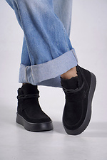 Чорні черевики зима на танкетці — натуральна замша, широкий нососк - #4207075