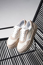 Light leather platform sneakers with suede inserts. - #4206076