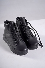Спортивні шкіряні черевики чорні — шнурок та блискавка - #4207076