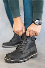Men's leather winter boots black - #8019084