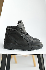Skórzane, młodzieżowe buty zimowe w kolorze czarnym - #2505088