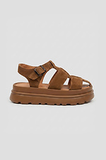 Braune Wildleder-Gladiatorensandalen auf Plateau - #4207102