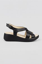 Black leather sandals on wedge — genuine leather - #4207107