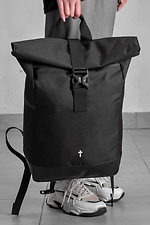 Damen-Schulrucksack mit Rolltop-Aufdruck, ohne Dolch-Print, Schwarz - #8055109