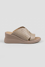 Beige Leder-Pantoletten auf Keilabsatz - #4207110