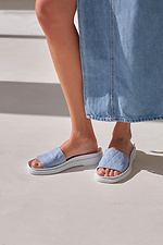 Damen-Leder-Flip-Flops in blauer Farbe - #4206112