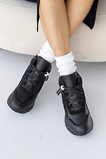 Жіночі зимові шкіряні кросівки чорного кольору - #2505113