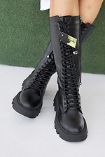 Жіночі черевики шкіряні зимові чорного кольору - #2505118