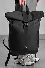 Damen-Schulrucksack mit Rolltop-Print, Pizza-Print, Schwarz - #8055135