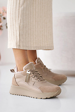 Women's beige winter leather sneakers - #2505142