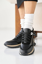 Жіночі зимові шкіряні кросівки чорно - бежеві - #2505172