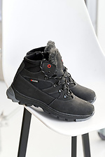 Подростковые кожаные ботинки зимние черные - #2505176
