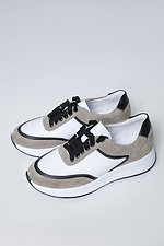 Жіночі світлі кросівки в комбінації натуральної замші та шкіри - #4206199