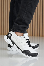 Skórzane sneakersy męskie wiosna-jesień czarno-białe - #2505213