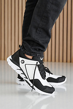 Men's leather sneakers spring-autumn black and white - #2505214