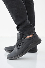 Мужские кроссовки кожаные весенне-осенние черные - #2505215