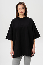 Langes, übergroßes Damen-T-Shirt mit doppeltem Fadenmuster, Vektor-Print, Schwarz - #8056218
