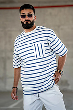 Men's T-shirt Oversized in a stripe Sea Blue with white - #8034220