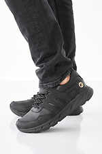 Мужские кроссовки кожаные весенне-осенние черного цвета. - #2505225