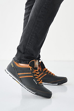 Men's leather sneakers spring-autumn black-brown - #2505232
