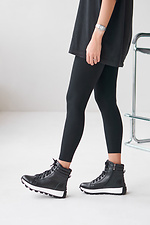 Жіночі шкіряні зимові високі кросівки чорного кольору - #4206233