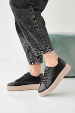 Women's leather sneakers spring-autumn black - #2505249
